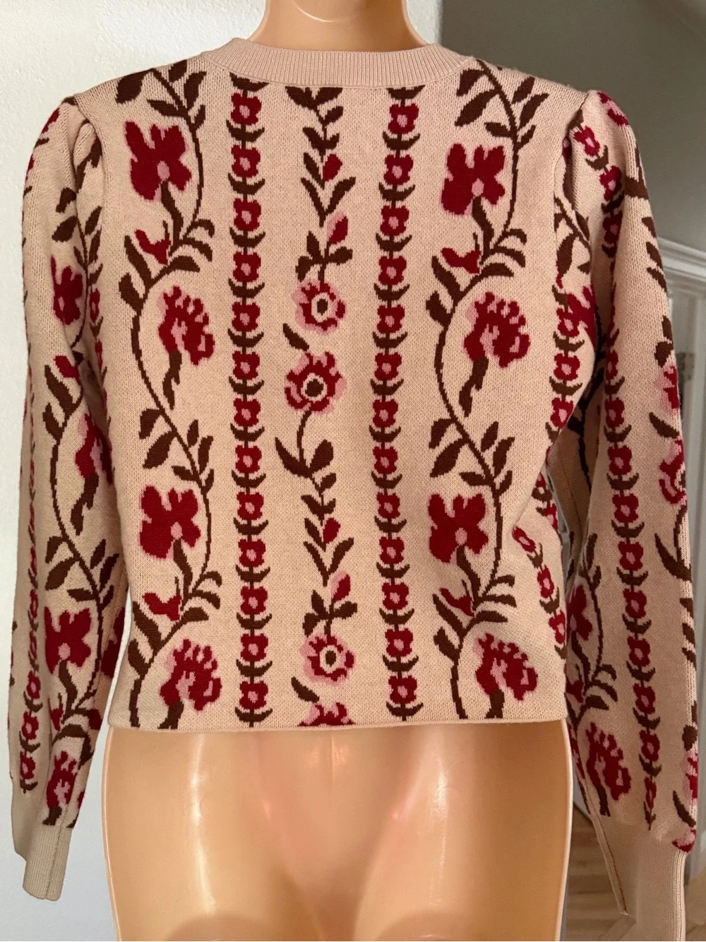 NWT Willow & Wind Floral Cardigan Sweater Coquette Cottagecore Puff Sleeve, S